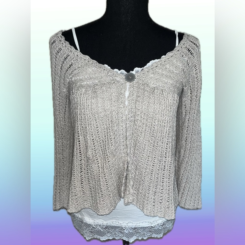 Light Gray Open-Knit Women's Sweater Cardigan
